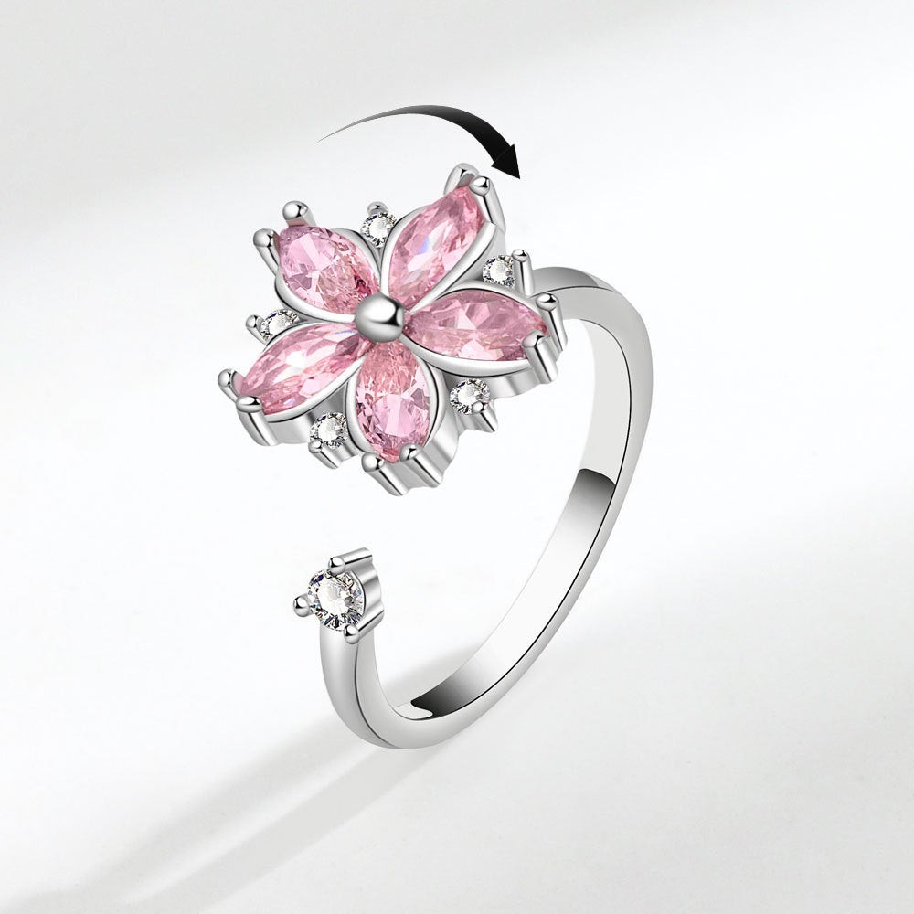 Cherry Blossom Flower Fidget Spinner Ring in Solid Copper