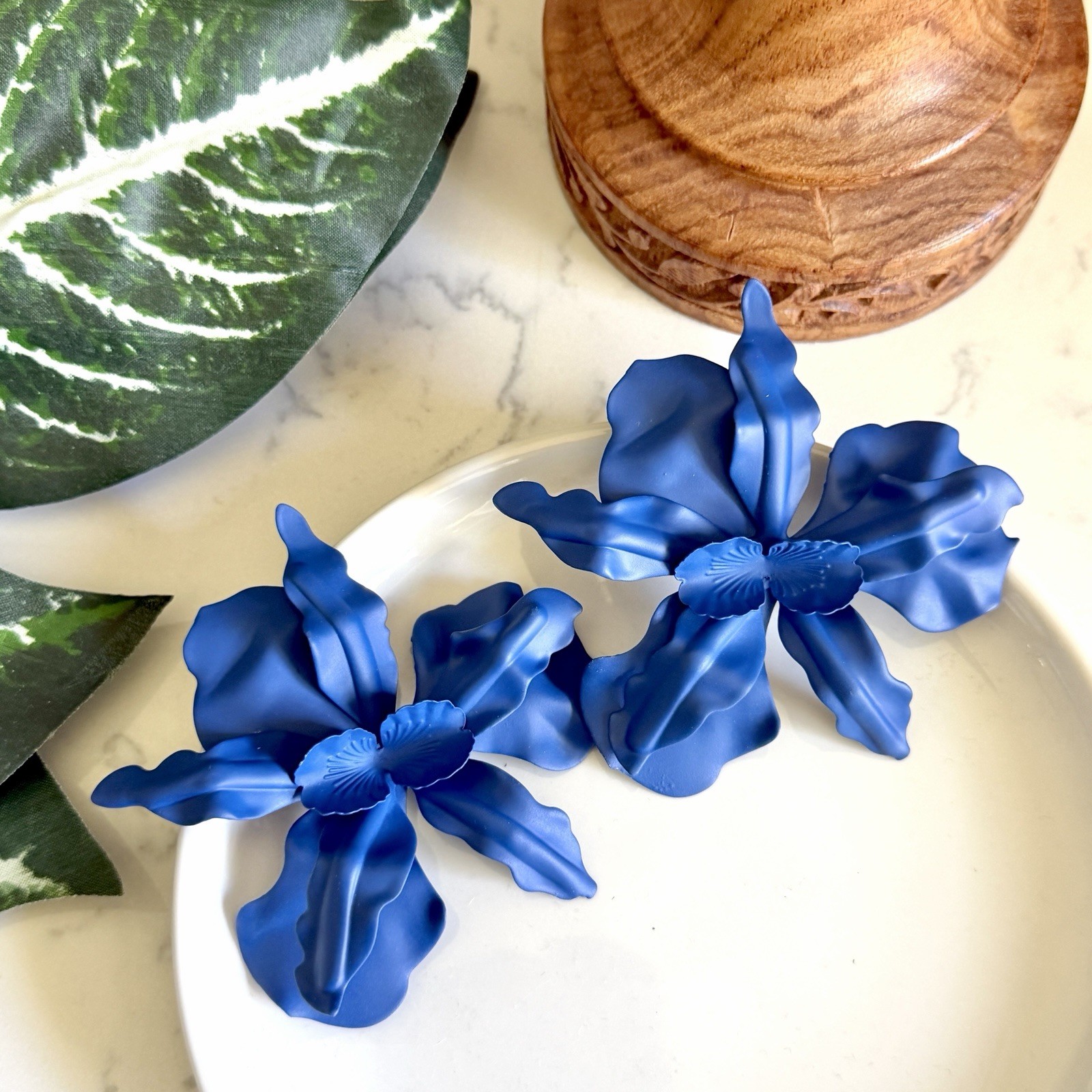 Azure Blue Iris Flower Earrings Zara Statement Jumbo Garden Party Jewelry NEW