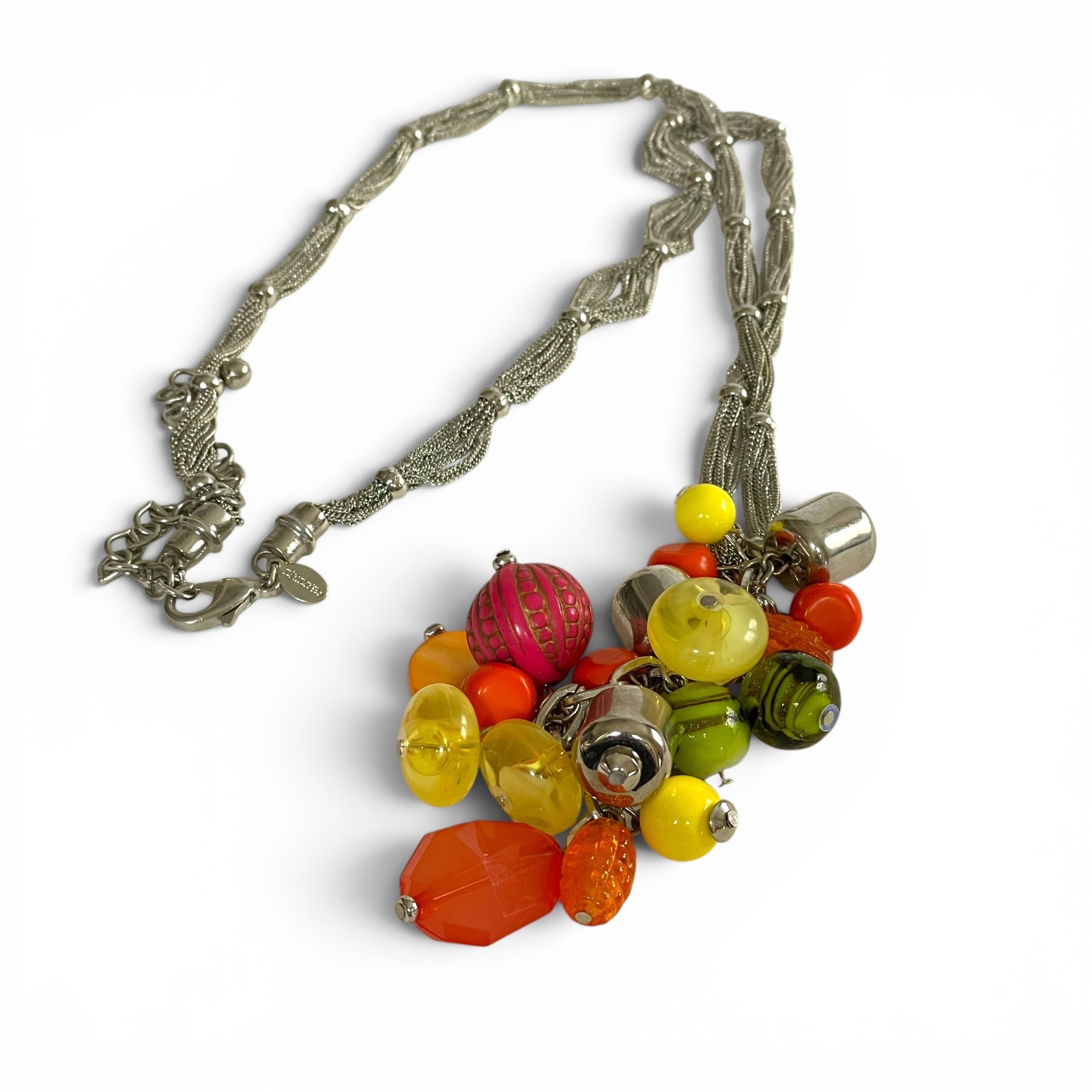 Chico’s Fruit Salad Cha Cha Necklace Colorful Beaded Pendant 30″ Y2K