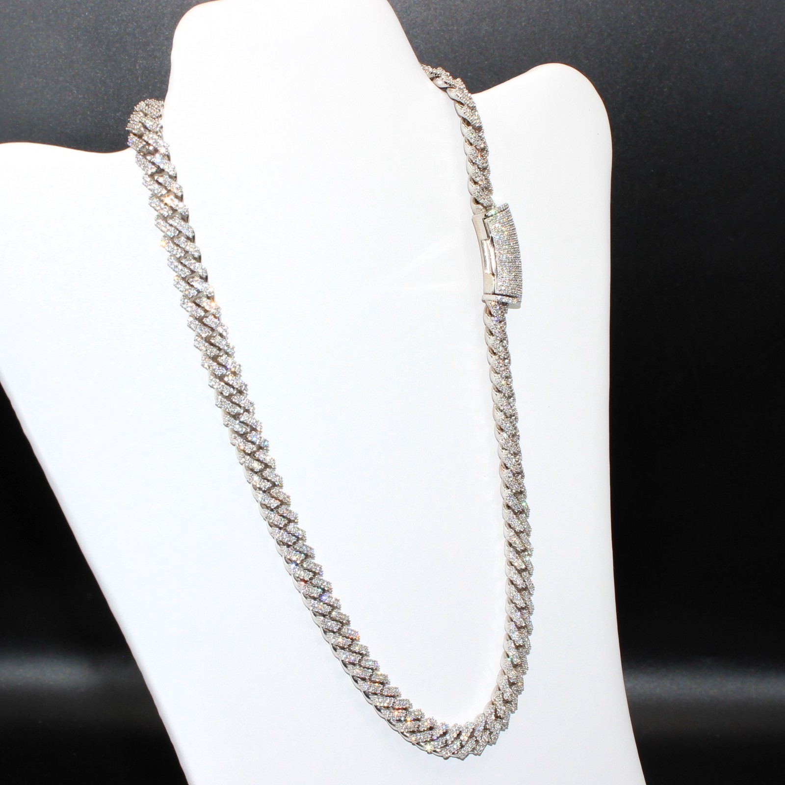 White Gold Cuban Link Chain 20” 10mm Approx. 20ct Real Diamond 129g Necklace