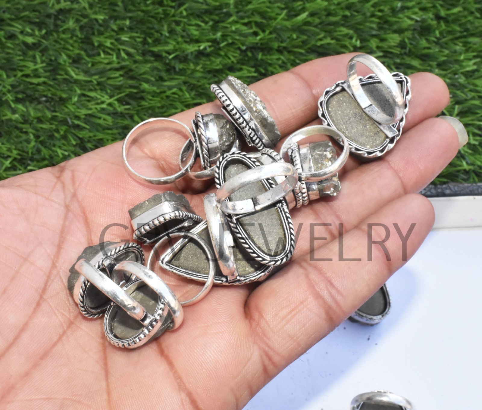 1-500 Pcs Pyrite Druzy In Wholesale Rings Lot: Silver Plated Whr-67