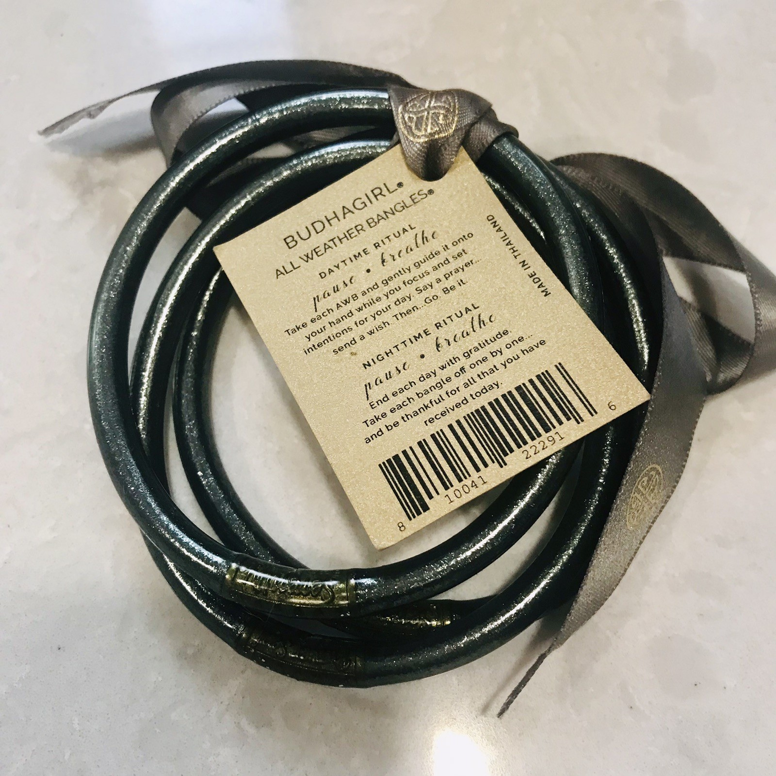 3 – BudhaGirl bangles All Weather Graphite Pause Breathe Large NWT Waterproof