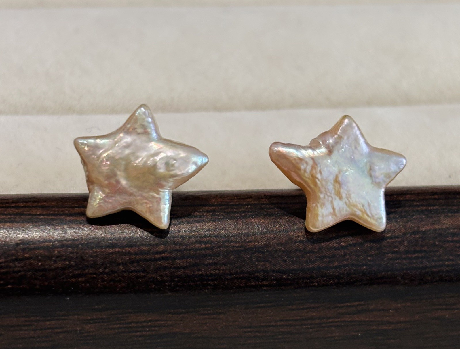 Natural Star Shaped Baroque Pearl Studs Earrings | Soft Peach Iridescence |