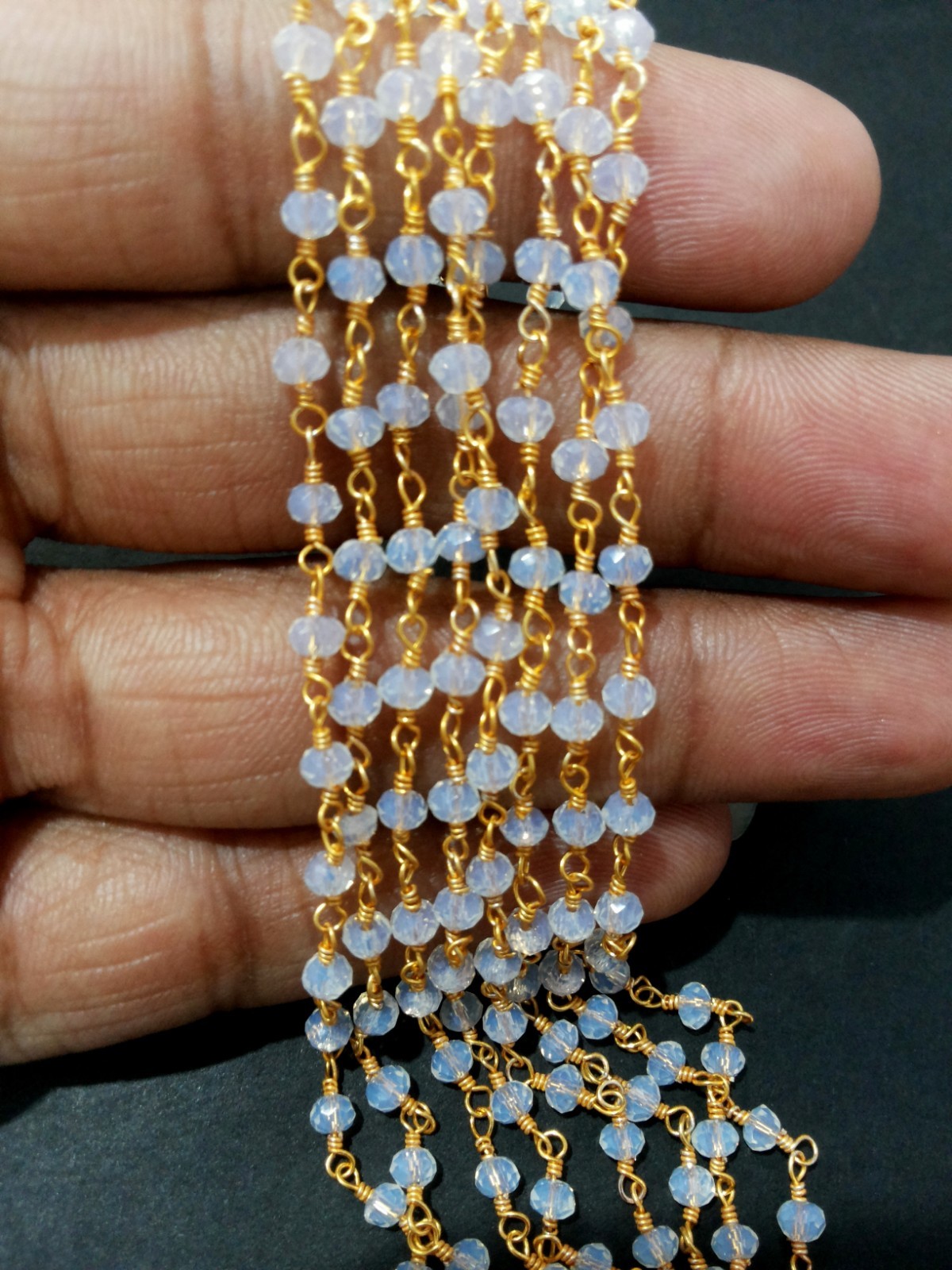 10 Feet Opal Quartz Rondelle Faceted 4-4.5mm Beads, Rosary Chain Gold Wire O1