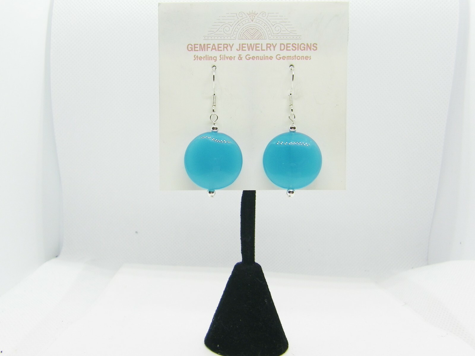 Sterling Silver Blue CHALCEDONY Gemstone Dangle Earrings #7993…Handmade USA