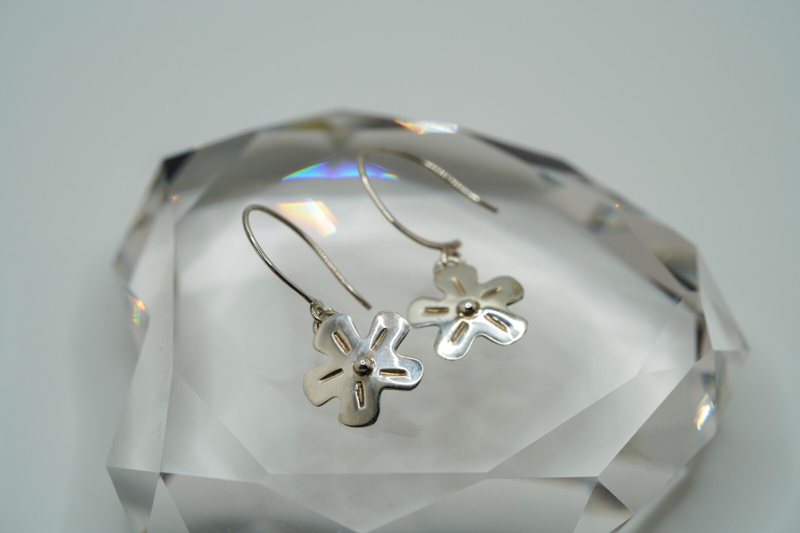 Vintage Sterling Silver Southwestern Flower Handmade Dangle Earrings 3.6cm JB24