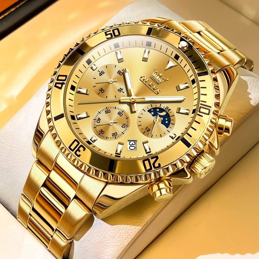Men’s Fashion Luxury Waterproof Watch – Gold Big Face & Luminous Dial, 30m Depth