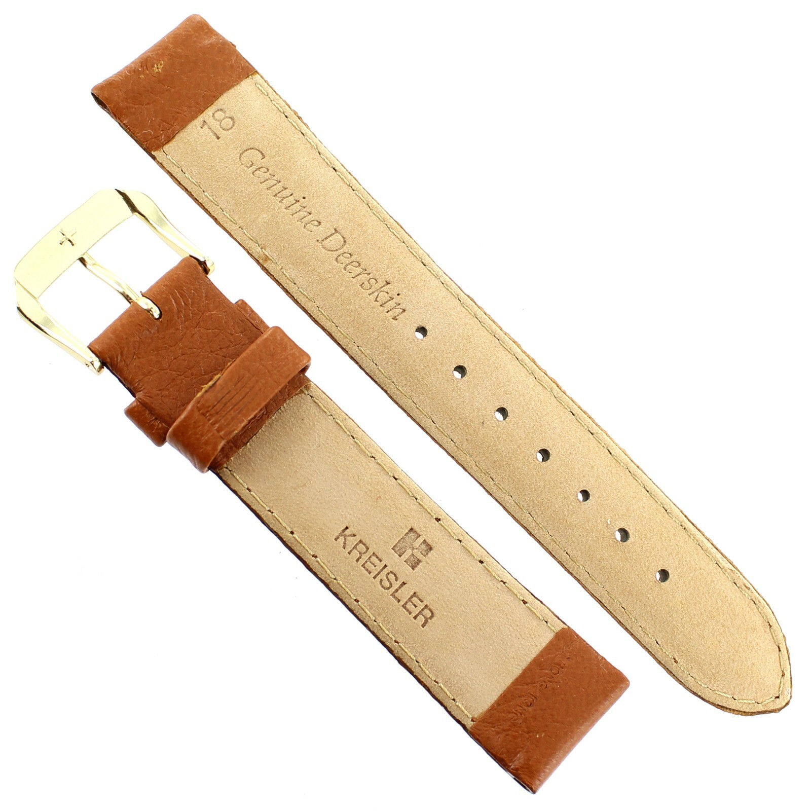 18mm Kreisler Honey Tan Genuine Deerskin Leather Padded Stitched Mens Band Reg