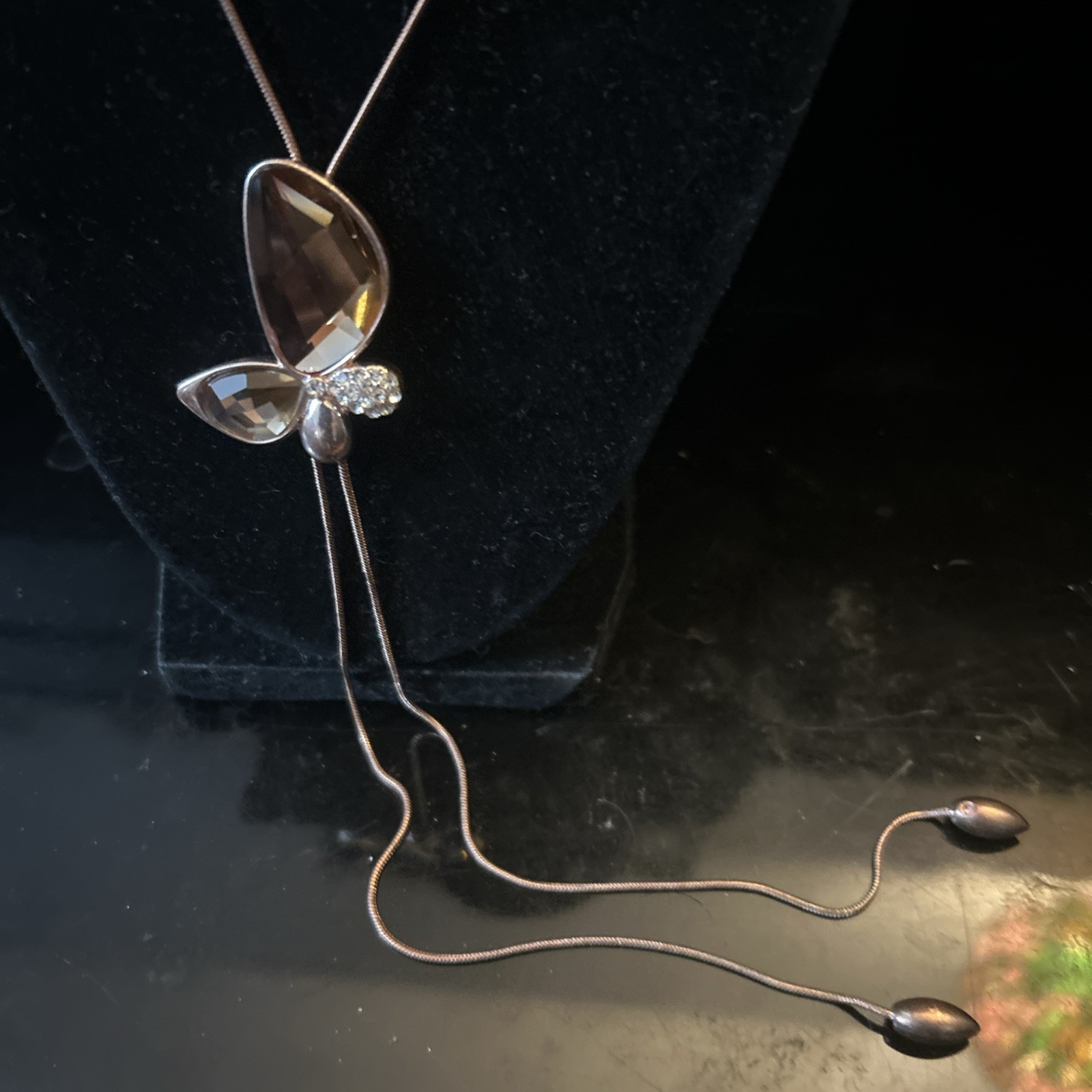18K Gold Plated Lariat Crystal Butterfly Sweater Chain Pendant Necklace Jewelry