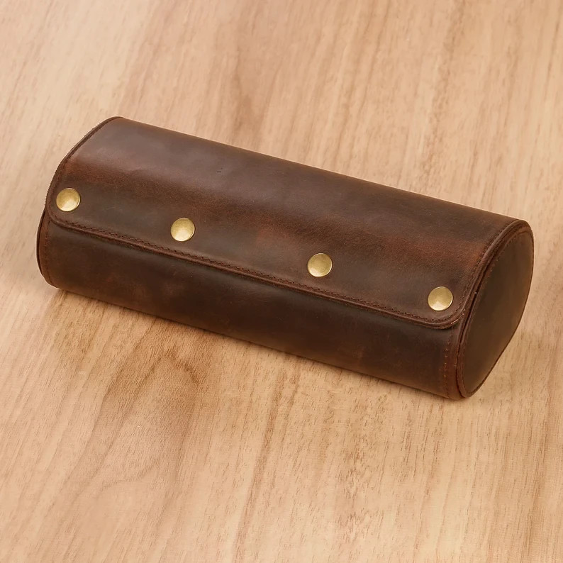 Personalized Leather Watch Case for 3 Watches, Handmade Travel Watch roll,