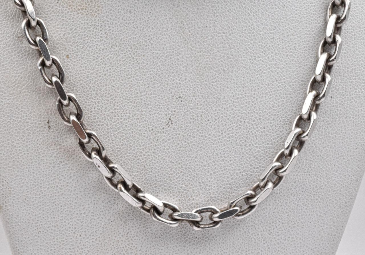 Estate AGM ITALY Sterling Silver 5.4mm wide 24″ long Faceted ROLO Chain necklace