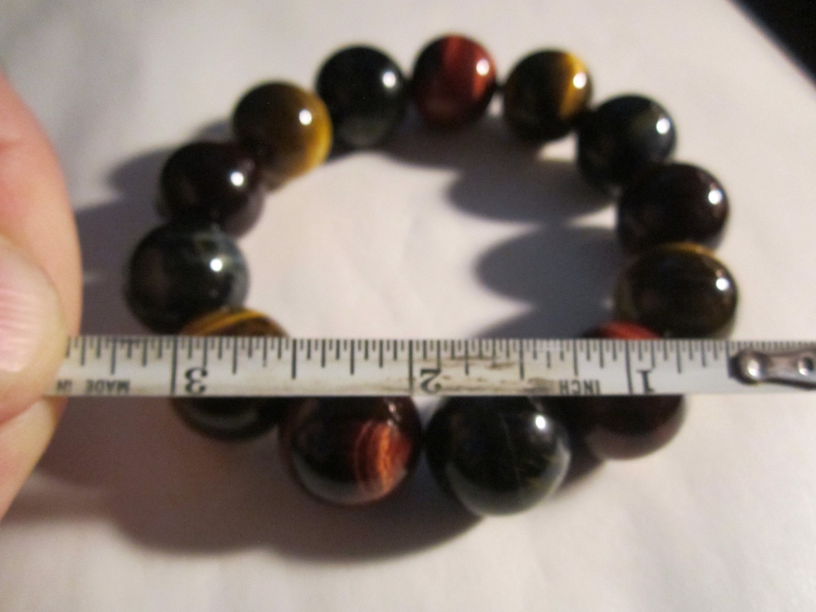 VERY LARGE TIGERS EYE GEMSTONE BEADED BRACELET 3/4″ IN DIAMETER 108g TW – OFC-X