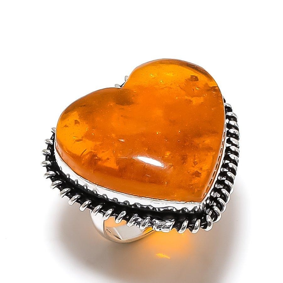 925 Sterling Silver Ring Baltic Amber Gemstone Ring Silver Statement Ring
