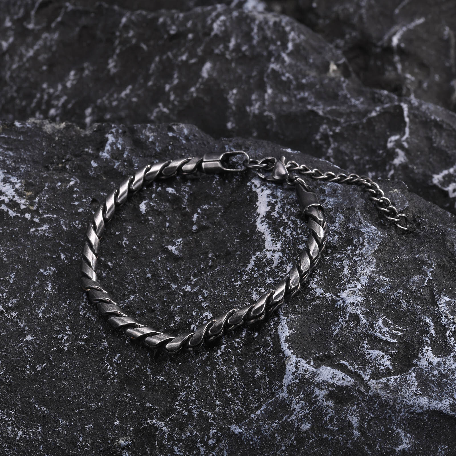 7″-9″ Silver Black Chain Bracelet Retro Men’s Stainless Steel Engagement 18-23cm