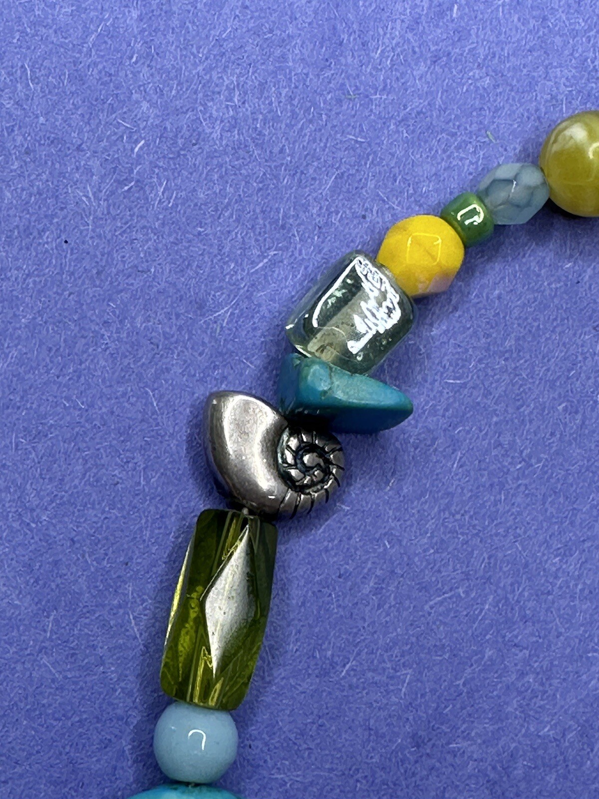 Danon Bracelet Turquoise Bead Shells Green Glass Beach Contemporary Silver Plate