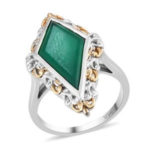 Verde Onyx Ring Vermeil YG and Platinum Over Sterling Silver 5.85 ctw SZ 6,7,11