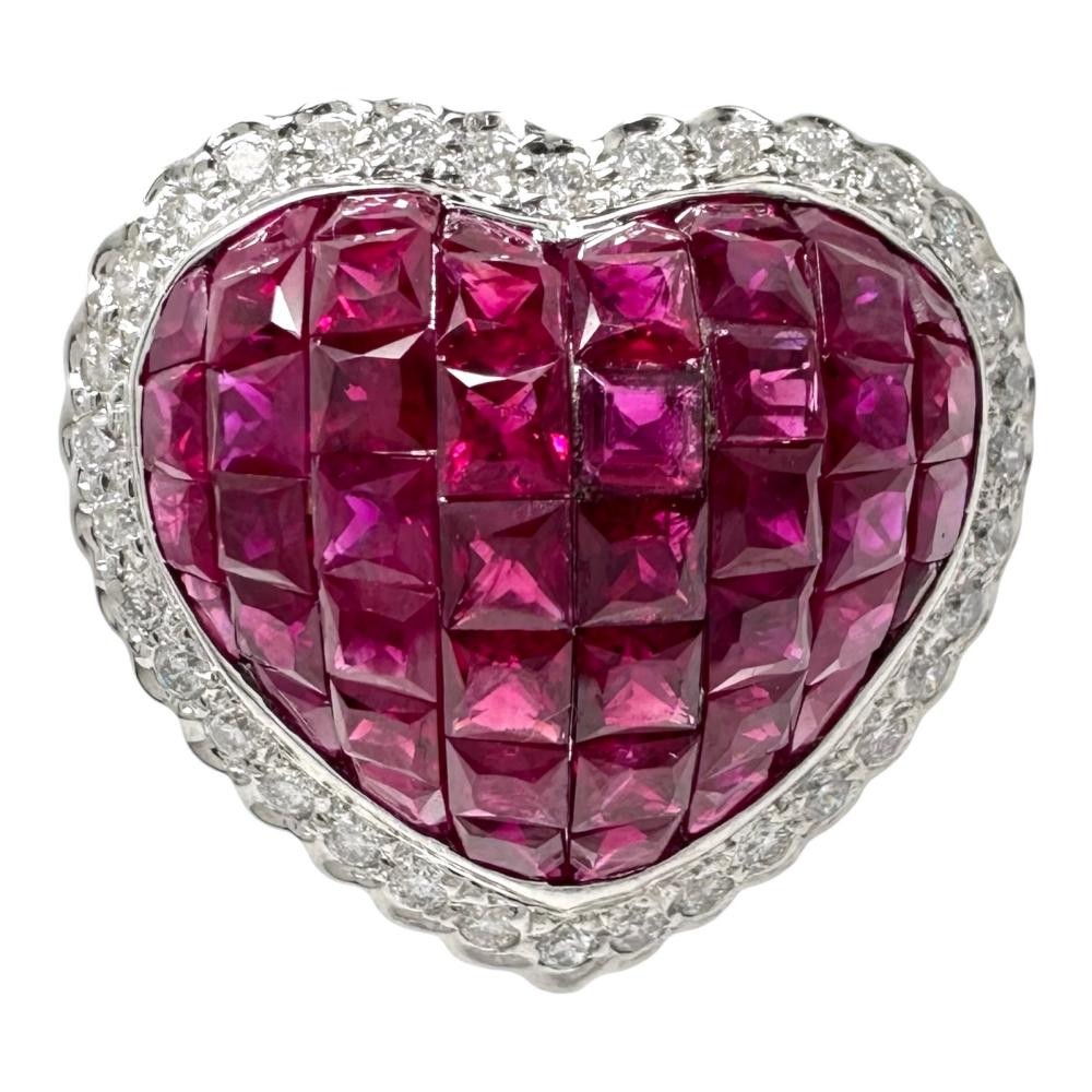US 6.6 heart Ruby (Mystery Setting) 4.90ct diamond Total 0.40ct Ring K18WG w…