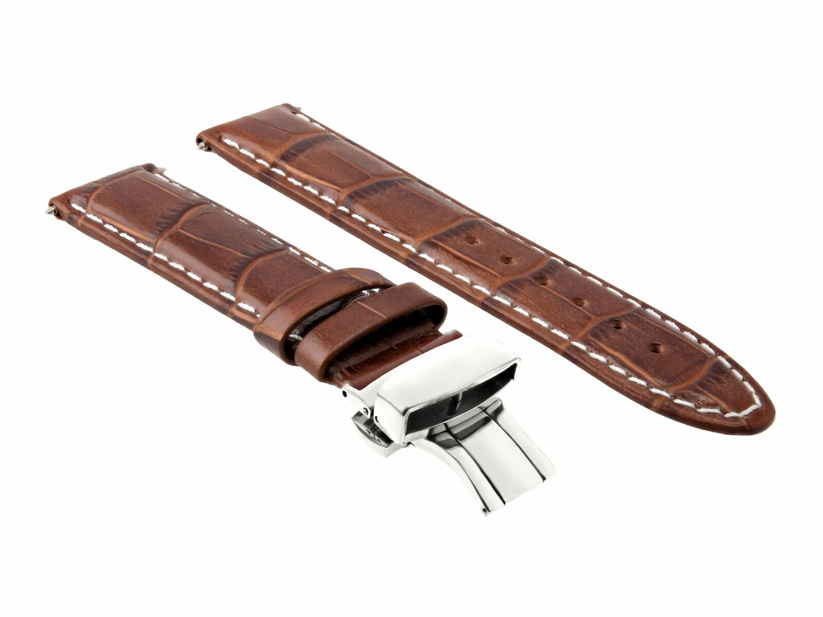 19mm Light Brown Leather Replacement Watch Strap White Stitching For Breitling
