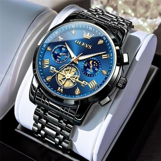 OLEVS Watches Men Stainless Steel Chronograph Watch Luxury Big Face Man Dress Wa