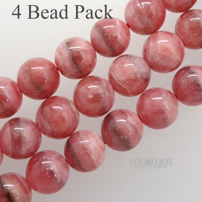4 Natural Pink Genuine Rhodochrosite Gemstone Round Beads 9.5mm #14407A