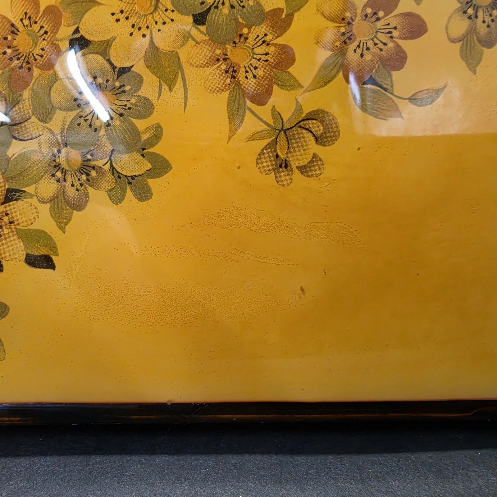 Vintage 1970s Mustard Yellow Floral Lucite Acrylic Jewelry Box Valet Tray…