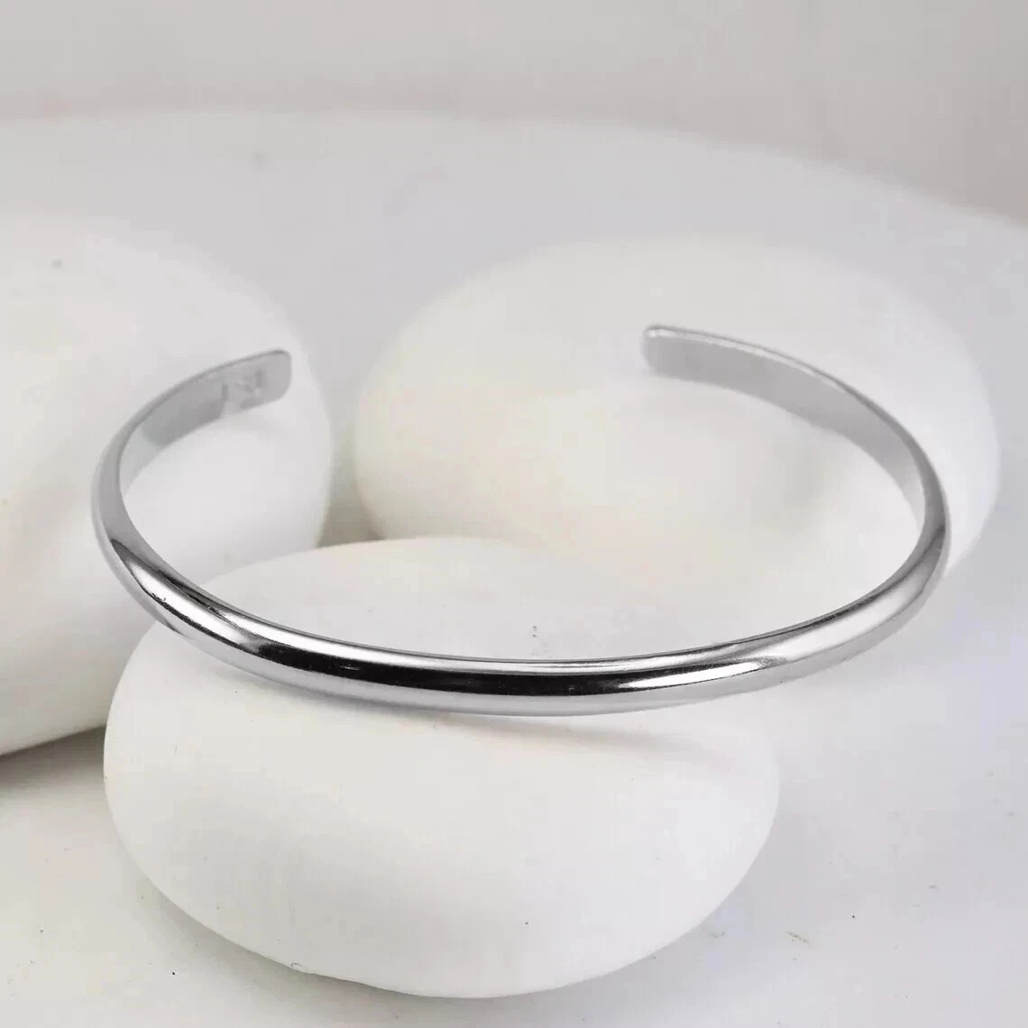 3mm Wide Massive Plain Open Cuff Bangle Solid 925 Sterling Silver Mens Bangle