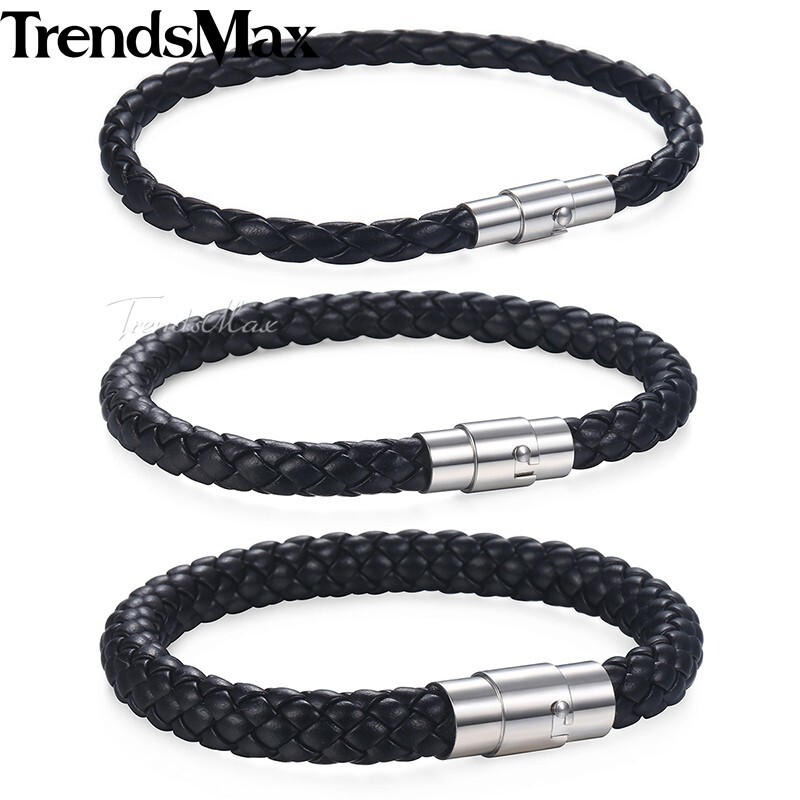 4/6/8mm Brown Black Braided Cord Rope Man-made Leather Bracelet Magnetic Clasp