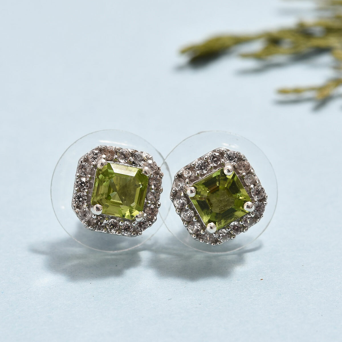 Natural Peridot Stud Earrings in Platinum Over Sterling Silver 1.90 ctw