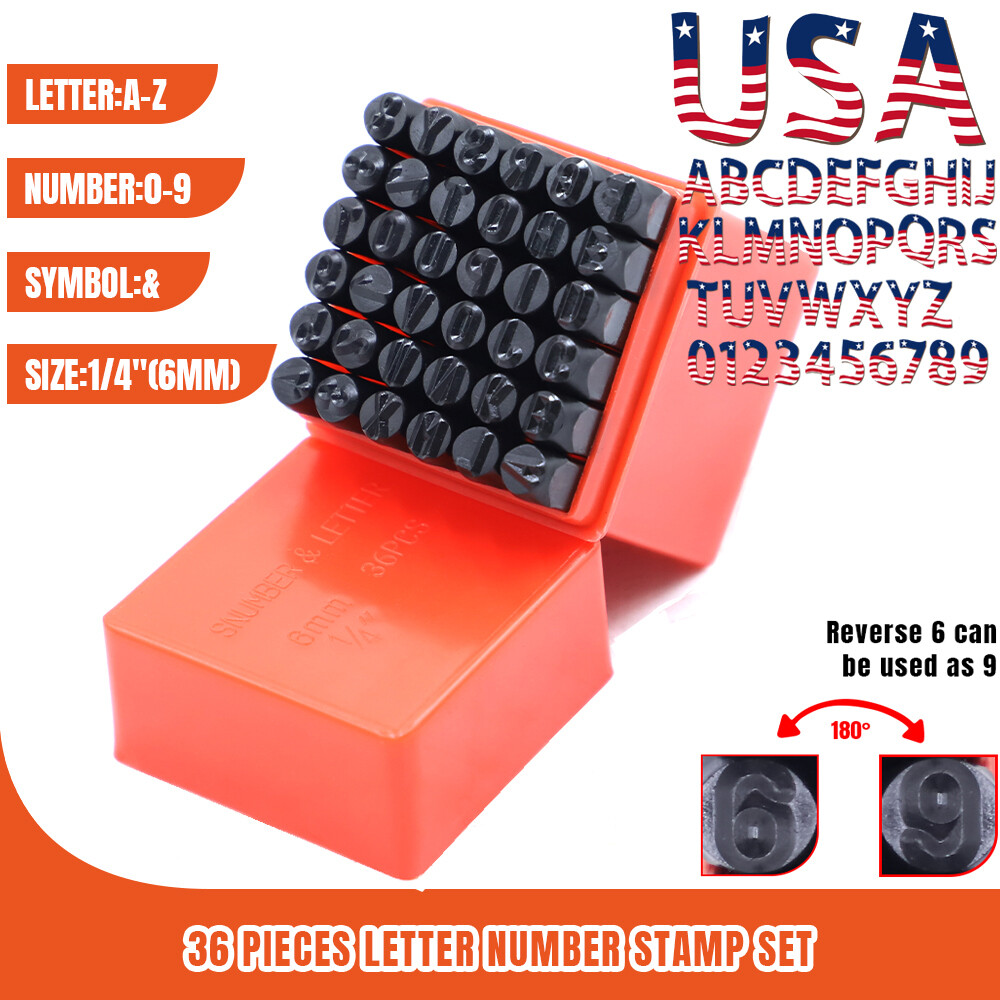 36PC 1/4″ Letter & Number Stamp Punch Set Hardened Steel Metal Wood Leather 6MM