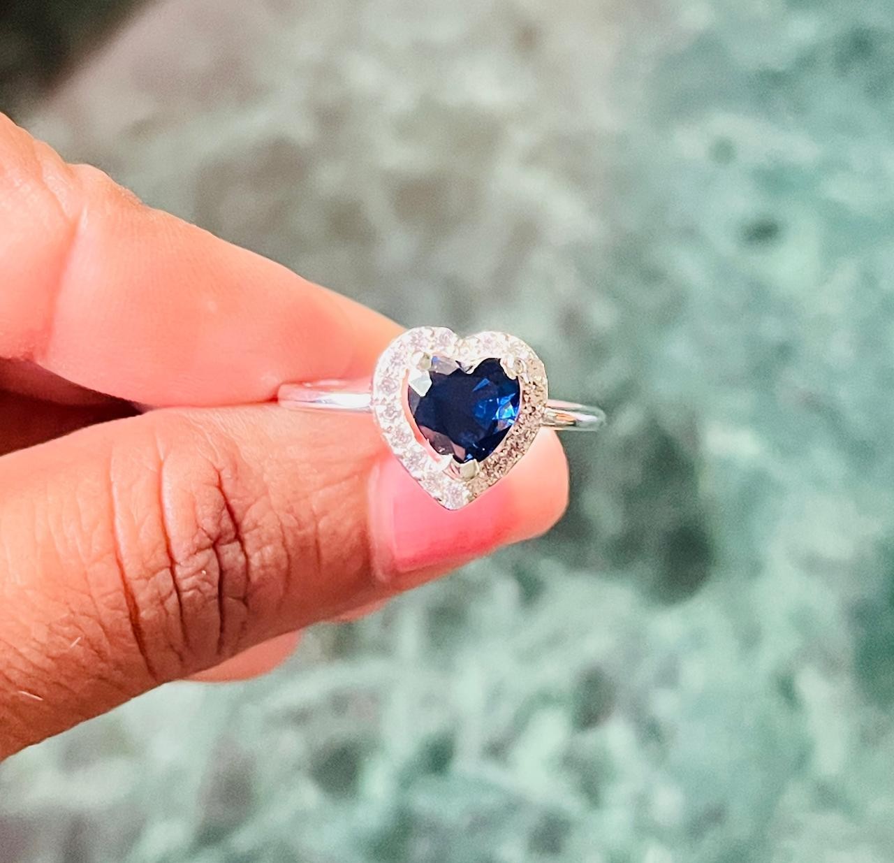 Heart Blue Sapphire Simulated Diamond White Gold PLated September