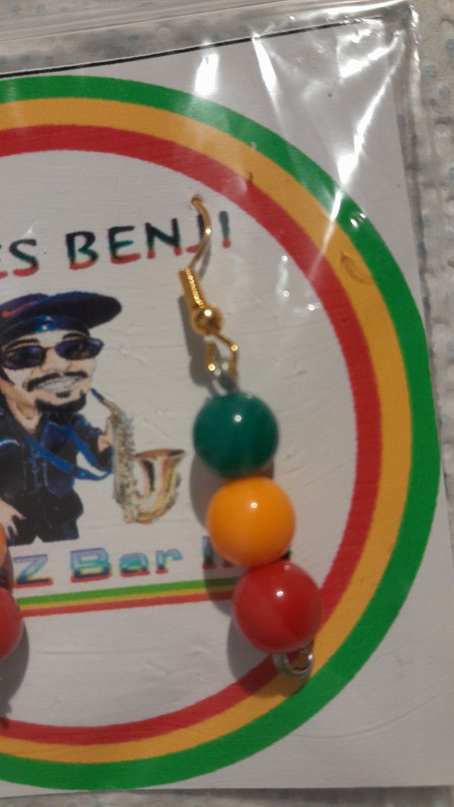 RASTA Beads – Ear Ring / design size 3cm X 1cm approx FREE UK DELIVERY
