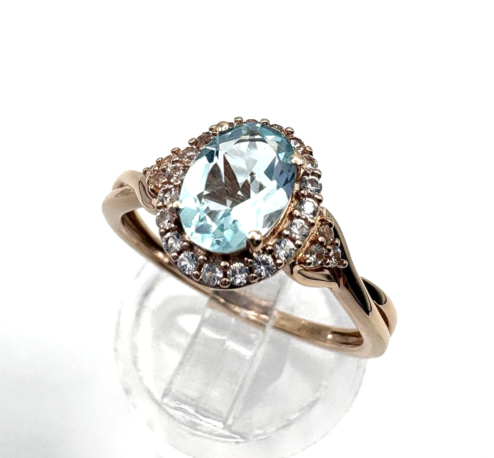 10k rose gold created aquamarine/sapphire ring sz6.75 2g $550 #573 (24 hr. ship)