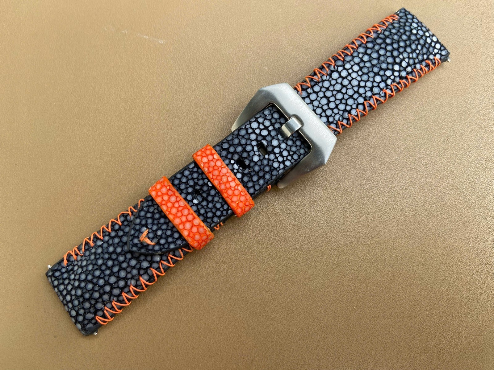 Black Stingray Leather Watch Strap Band, Size 18mm 20mm 21mm 22mm 24mm 26mm