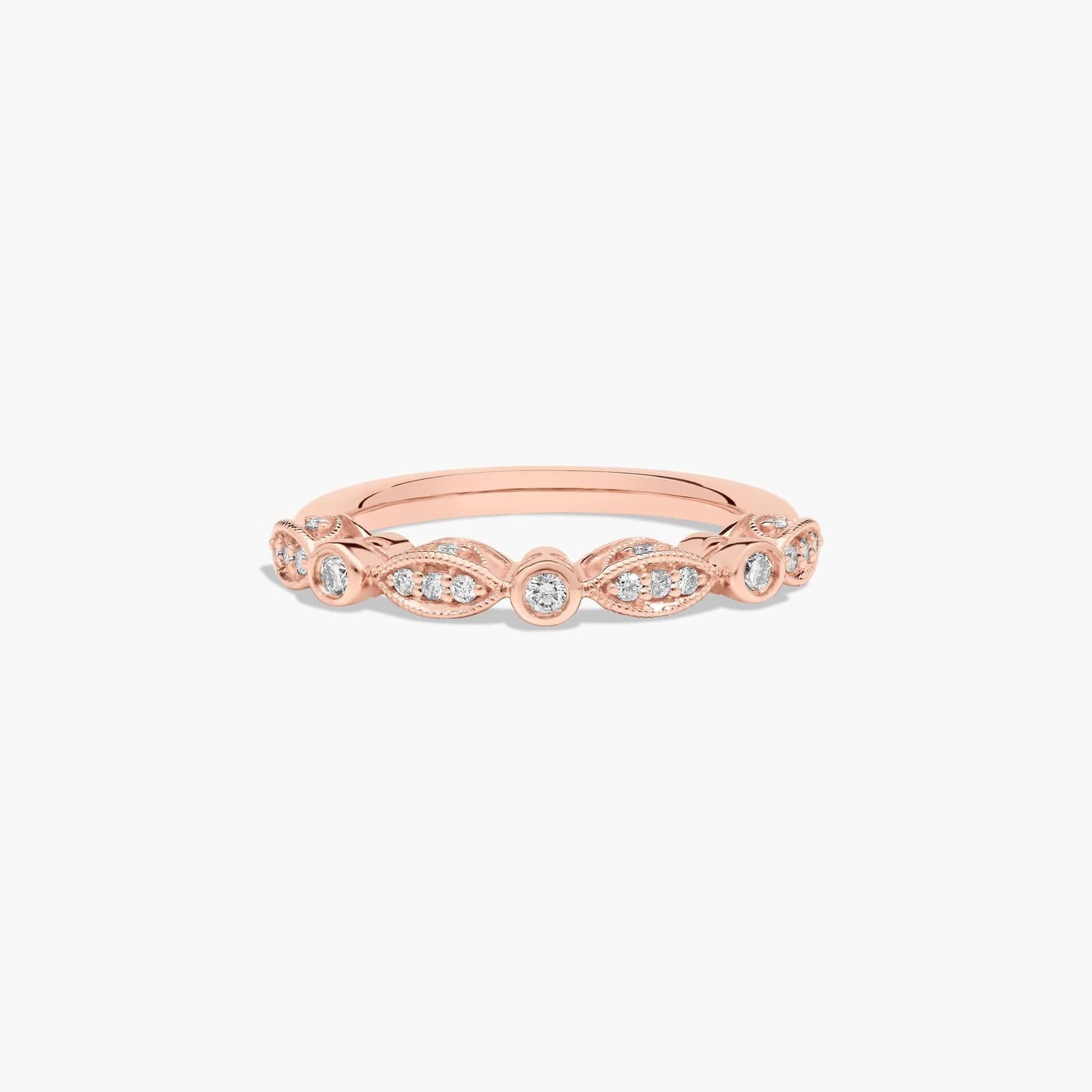 James Allen Bezel & Pavé Diamond Wedding Ring Band 14K Rose Gold 2mm Size 5