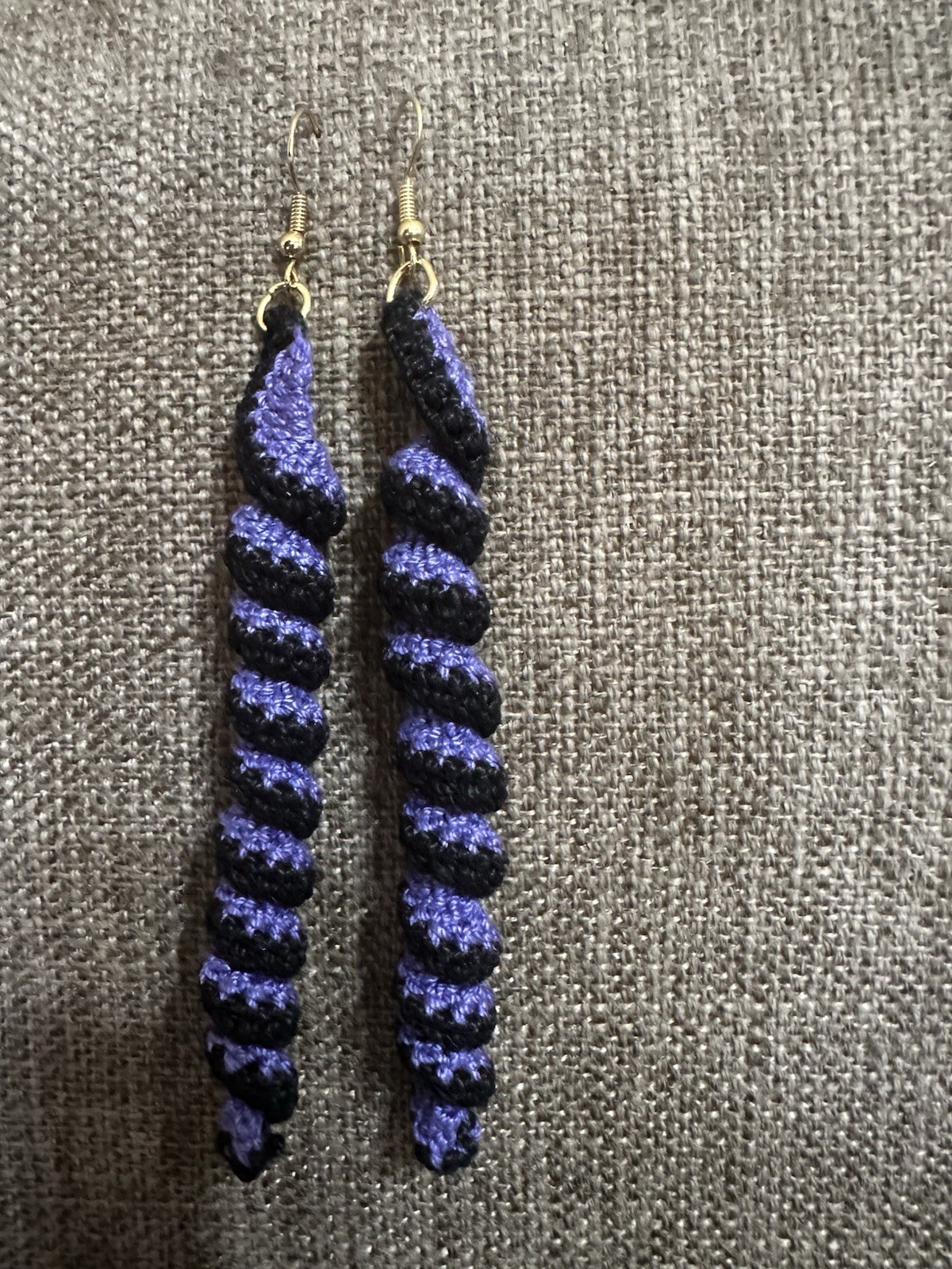 Black And Purple Crochet Spiral Earrings/Handmade Boho Dangling Gift Earrings