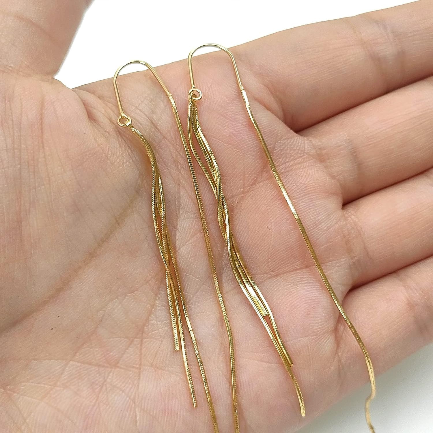 14K Gold Plated Threader Dangle Earrings Long Tassel Earrings Wedding Prom Earri