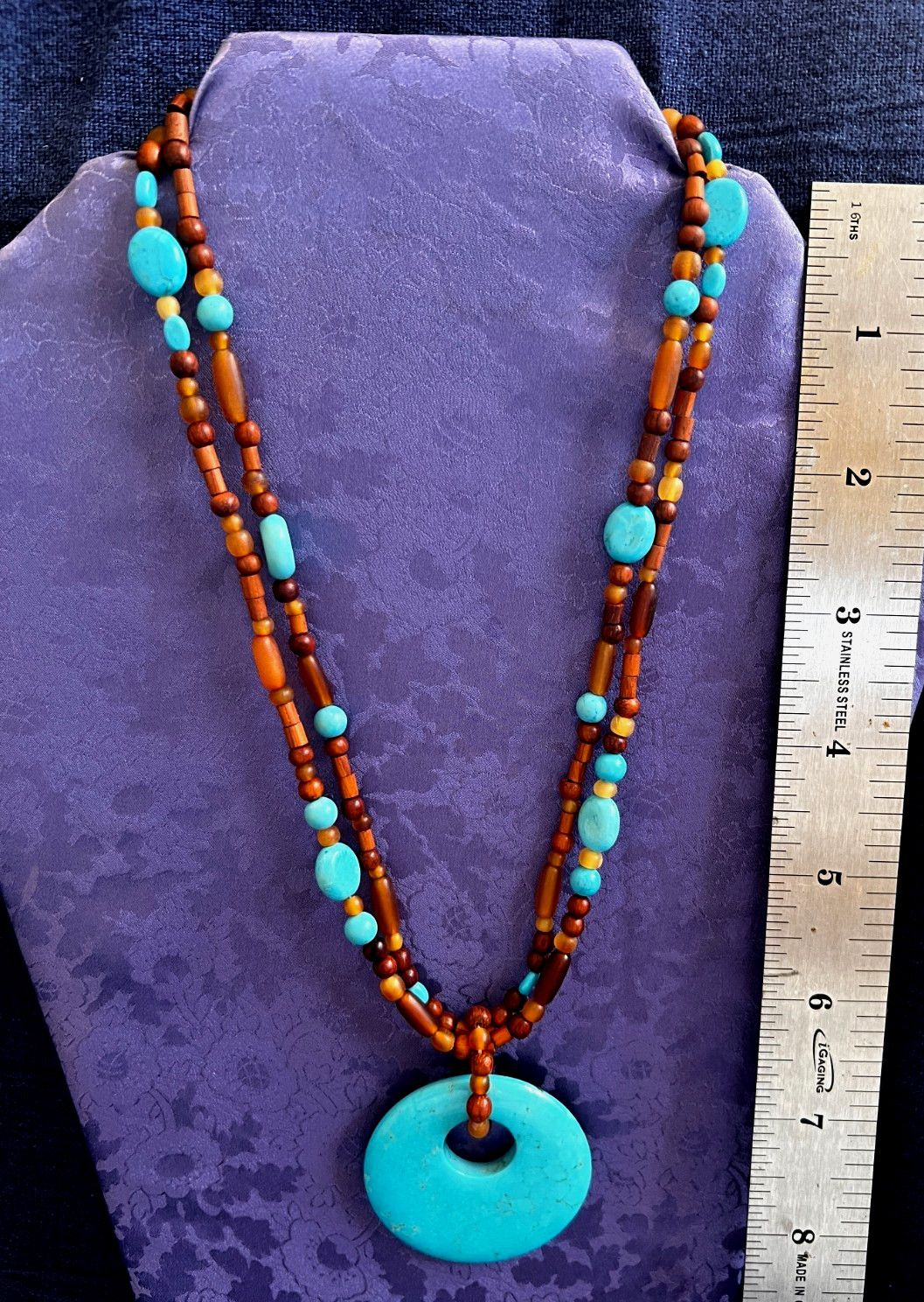 Beaded Necklace 17.5 To 19.5 Inches Long Lobster Clasp Turquoise Blue Brown