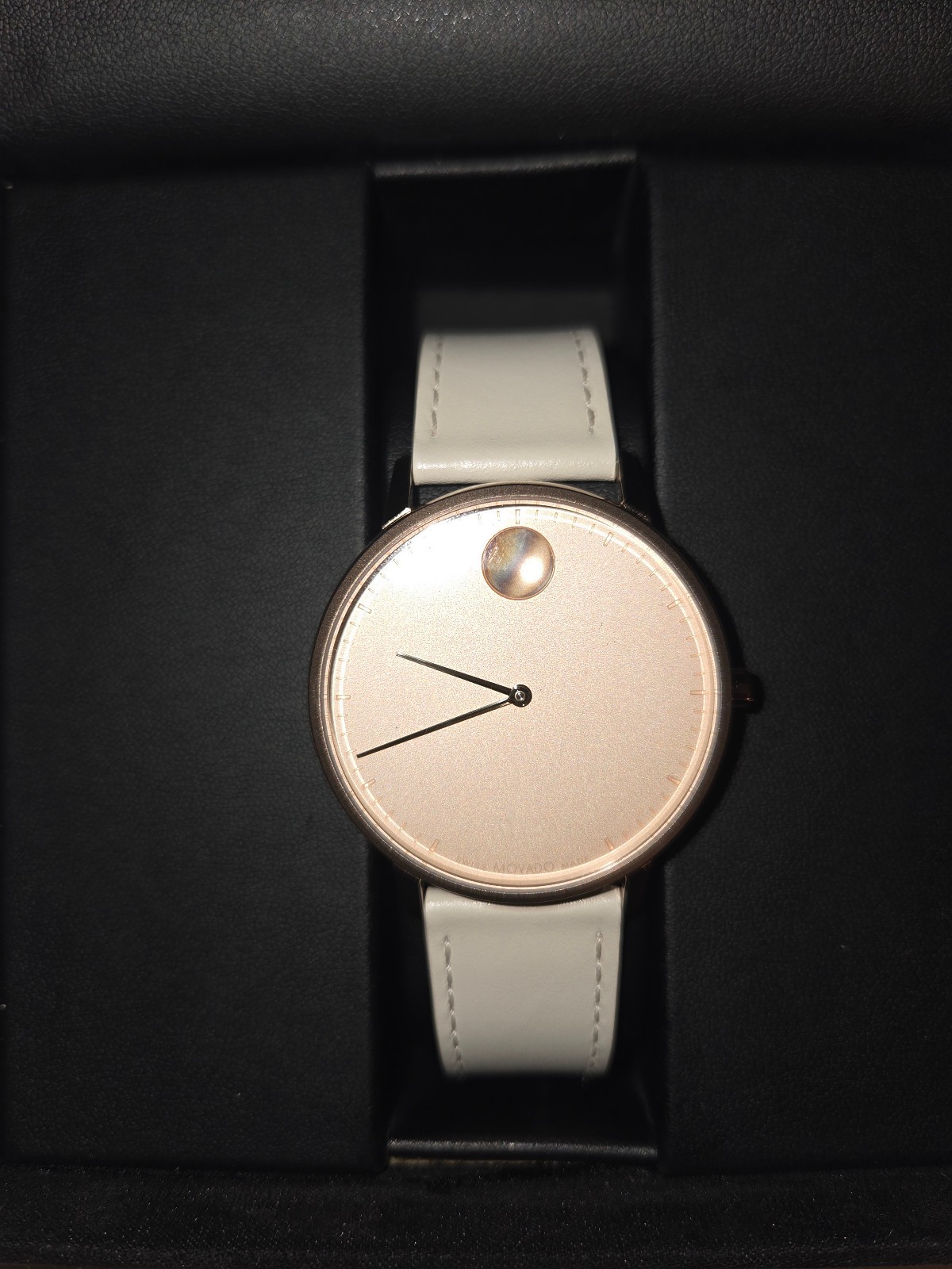 Movado Face | 41mm Rose Gold Stainless Steel Case, Ivory Dial, Leather strap