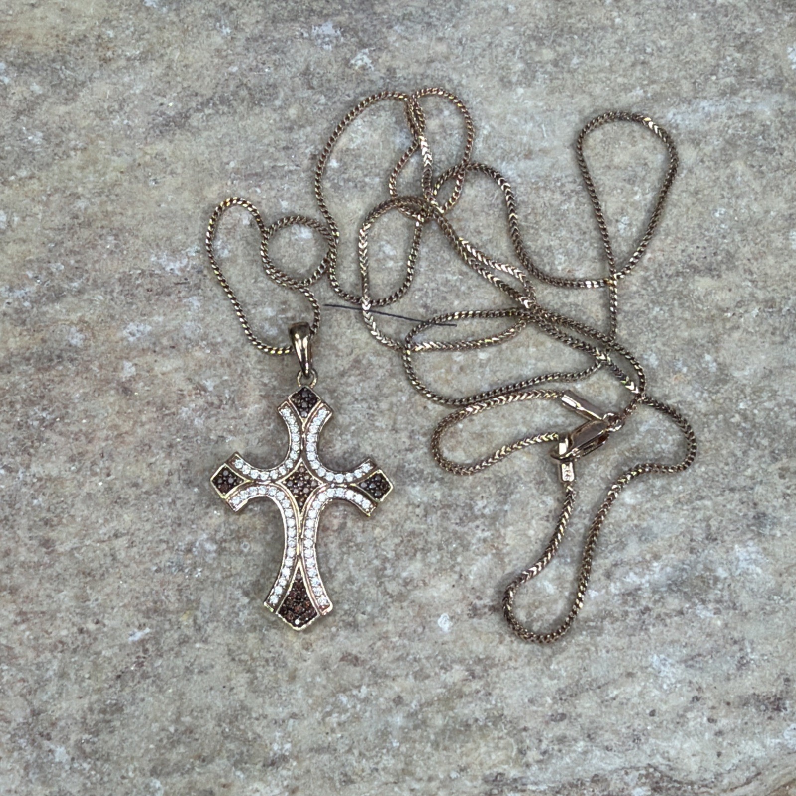 BBJ Sterling Silver Cross & Chain Rose gold CZ 925 BBJ Bangkok Ratnaraj Jewelers