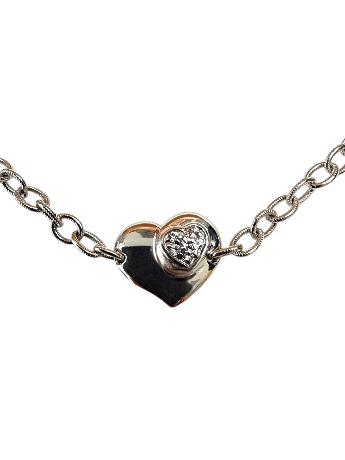 Gabriel & Co Sterling Silver White Sapphire Heart Link Bracelet #25567