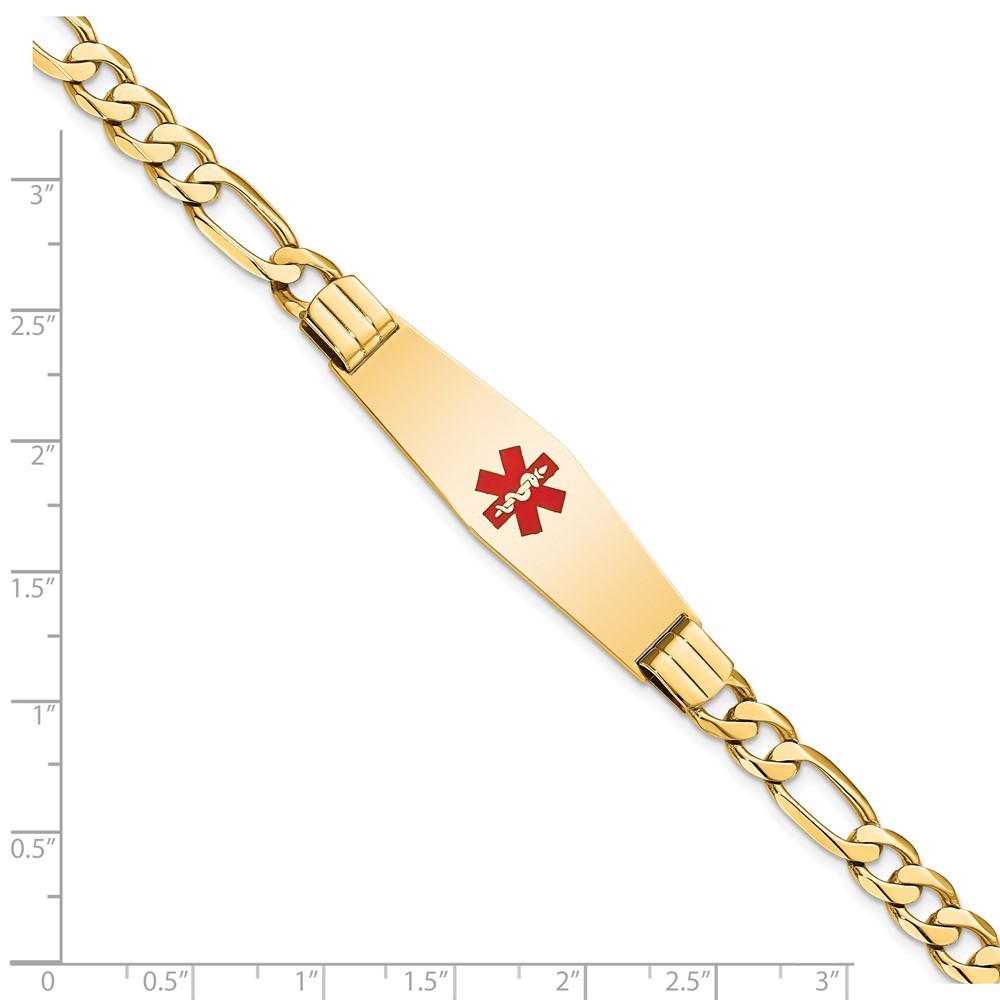 14K Yellow Gold Solid Chain 40x12mm Red Enamel Flat Figaro Link Bracelet 8″