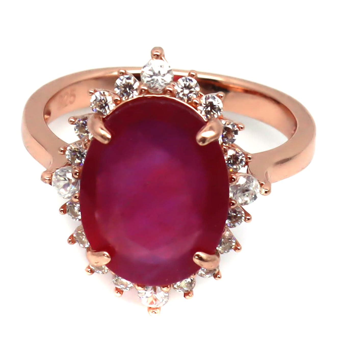 Natural Red Ruby Cubic Zirconia Ring 925 Sterling Silver Handmade Size 7.75