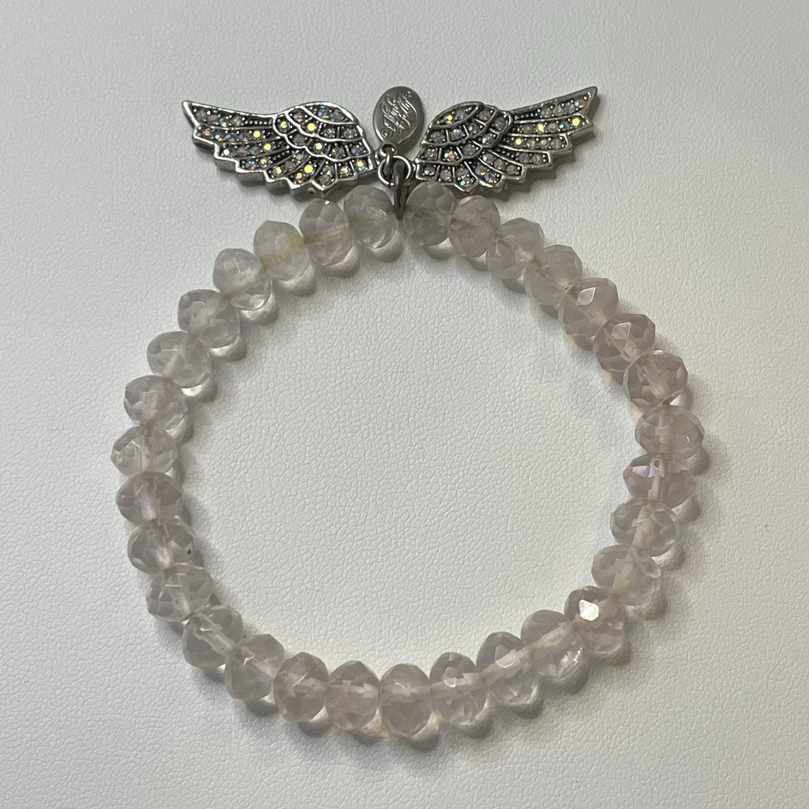Kirk’s Folly Faceted Pink Quartz AB Angel Wings Stretch Bracelet Peace Paradise