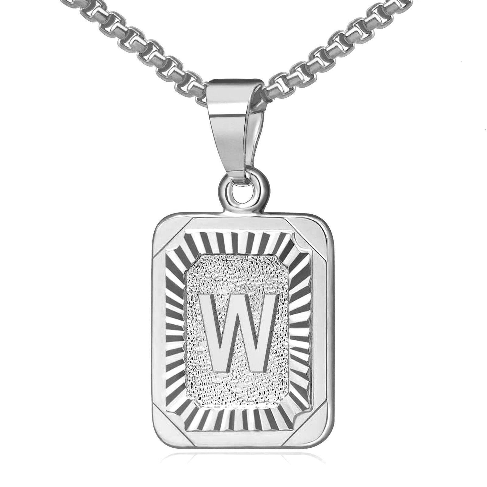 Initial Pendant Necklace 26 Capital Letter Stainless Steel Silver Men Women Gift