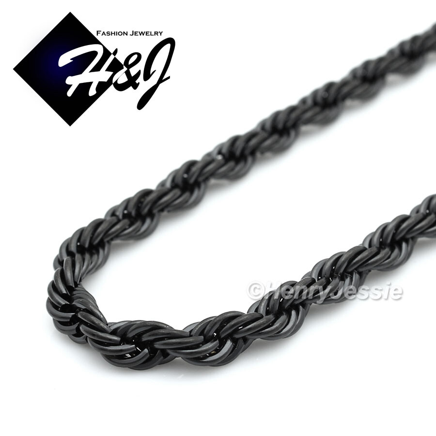 20″24″30″MEN Stainless Steel 5mm Black Plated Rope Chain CZ Jesus Pendant*BP133