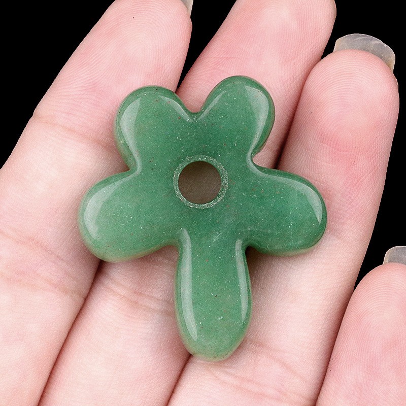 10pcs Natural Green Aventurine Hollow Flower Pendant DIY Jewelry Making 31x35mm