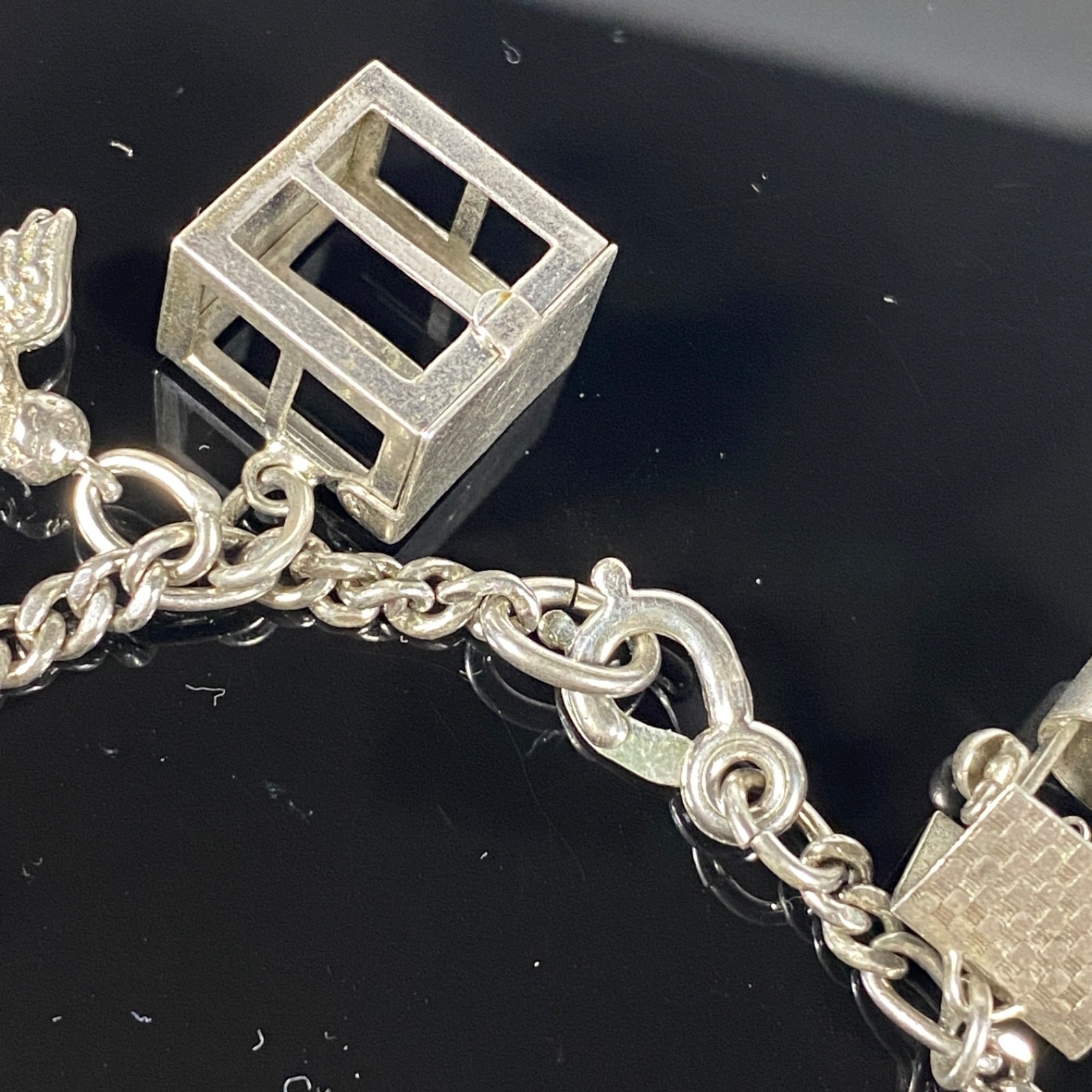 STERLING SILVER Vintage Charm Bracelet 45g Variety of 15 Charms Kinney Wells