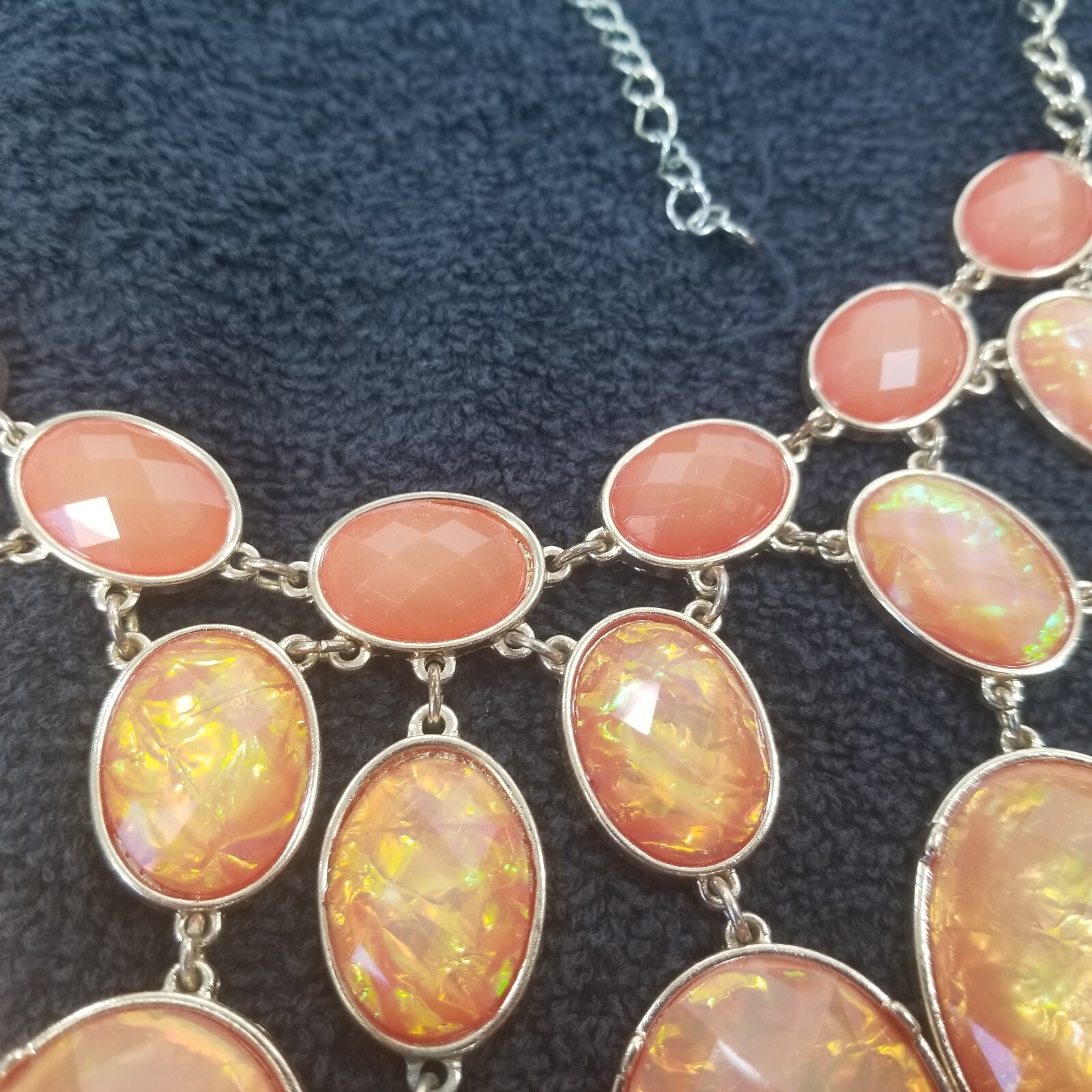 Charming Charlie Shiny Peach Lucite Gold Tone Bib Collar Necklace