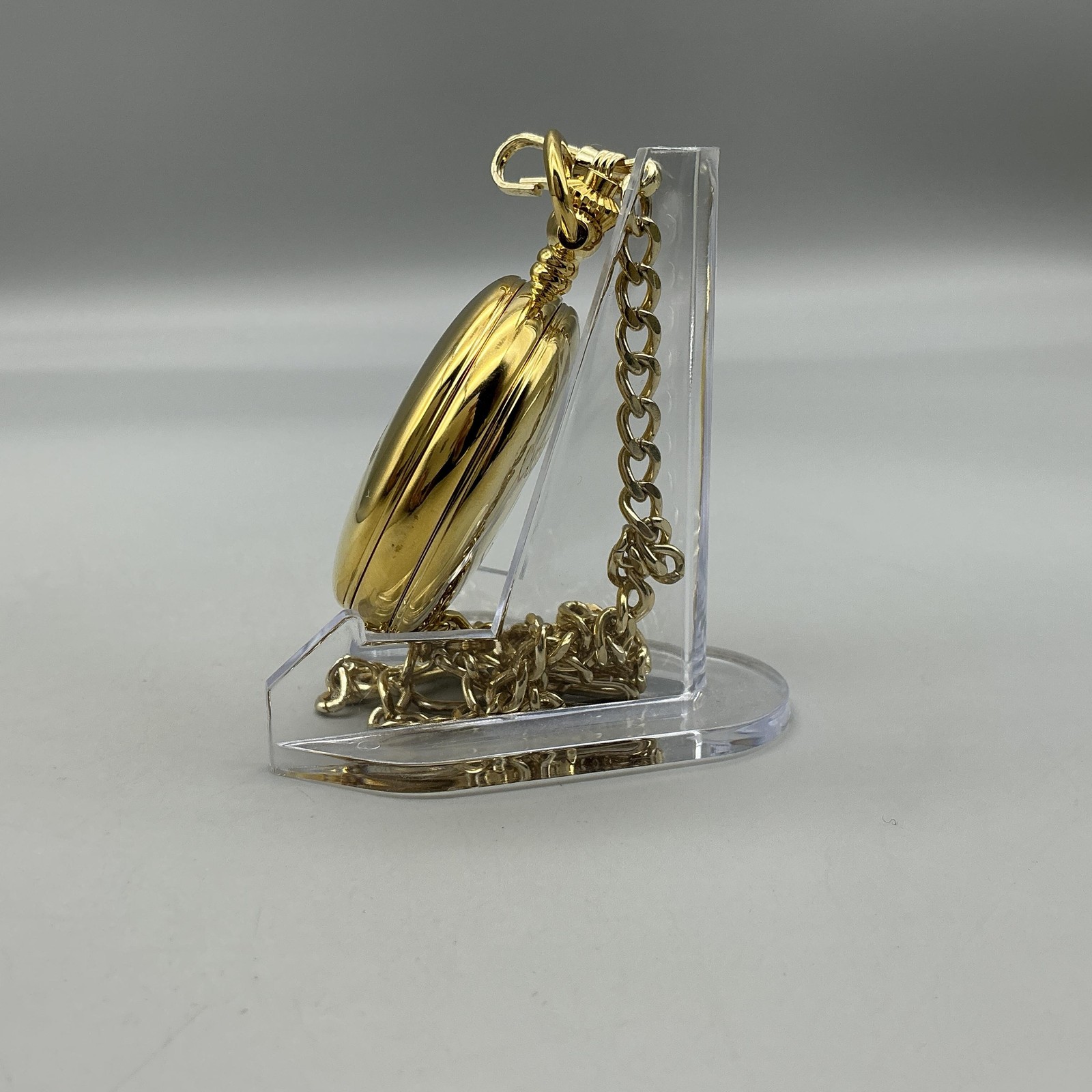 Charles-Hubert Pocket Watch Men 47mm Gold Tone Skeleton Hunter Manual Chain