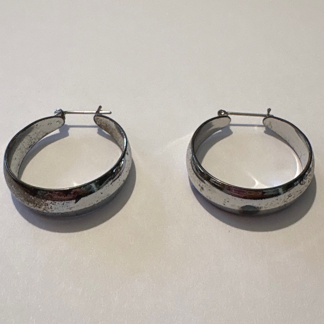 1980s Polished Silver Tone Wide Band Round Hoop Earrings 1 Inch